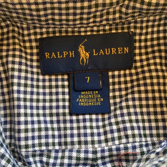 Ralph Lauren boys checkered navy abs white button down shirt - Picture 2 of 2